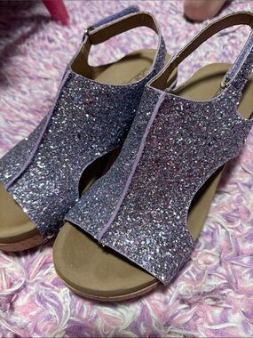 Corky’s wedges Glitter Slingback Sandals in Lavender Purple sz 8